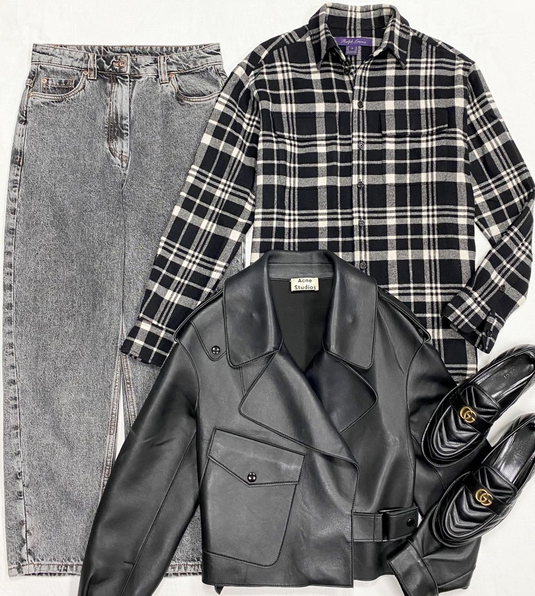Куртка Acne размер XS цена 39 138 руб Рубашка Ralph Lauren размер 2 цена 15 655 руб Джинсы Brunello Cucinelli размер 40 цена 14 090 руб Лоферы Gucci размер 38.5 цена 31 310 руб
