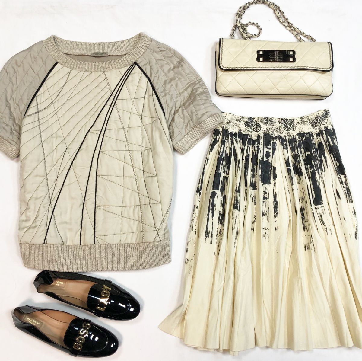Кофта BOTTEGA VENETA размер 42 цена 12 308 рубЮбка BOTTEGA VENETA размер 42 цена 12 308 рубЛоферы Aquazzura размер 41 цена 23 078 рубСумка Chanel