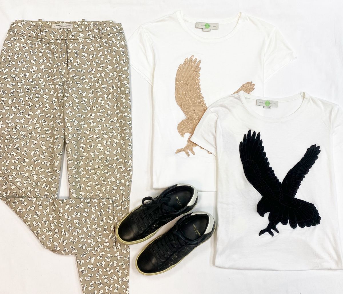 Брюки Alexander Terekhov размер 40 цена 4 616 руб
Футболки Stella McCartney размер 44 цена по 4 616 руб
Кеды Saint Laurent размер 37 цена 15 385 руб 