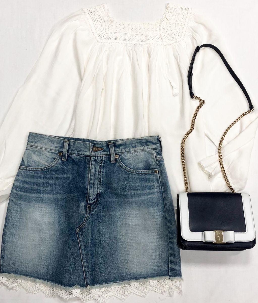 Блузка Saint Laurent размер 40 цена 23 483 рубЮбка / джинса / Saint Laurent размер 27 цена 15 655 рубСумка Salvatore Ferragamo