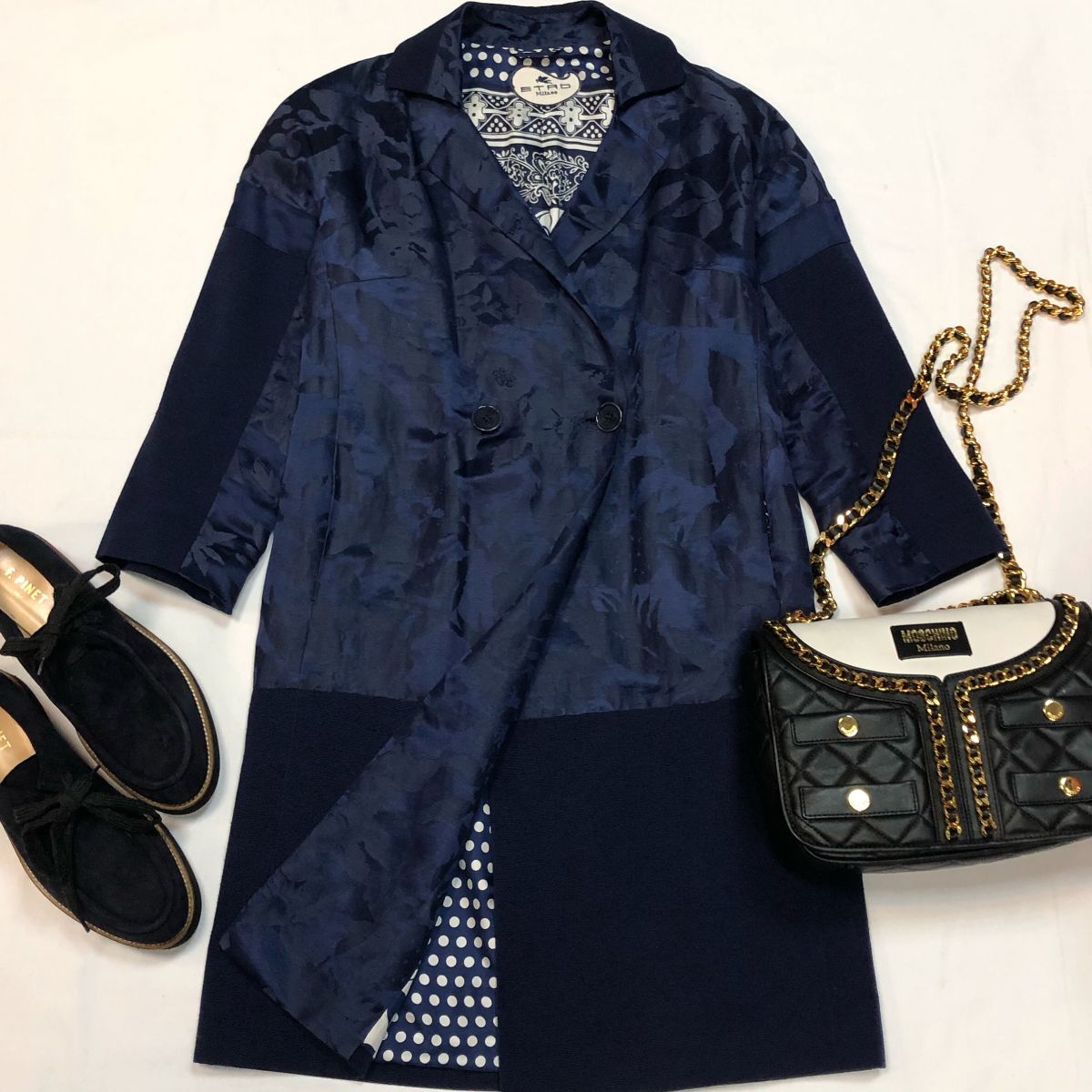 Плащ /шёлк/ ETRO размер 40 цена 21 539 руб Сумка MOSCHINO