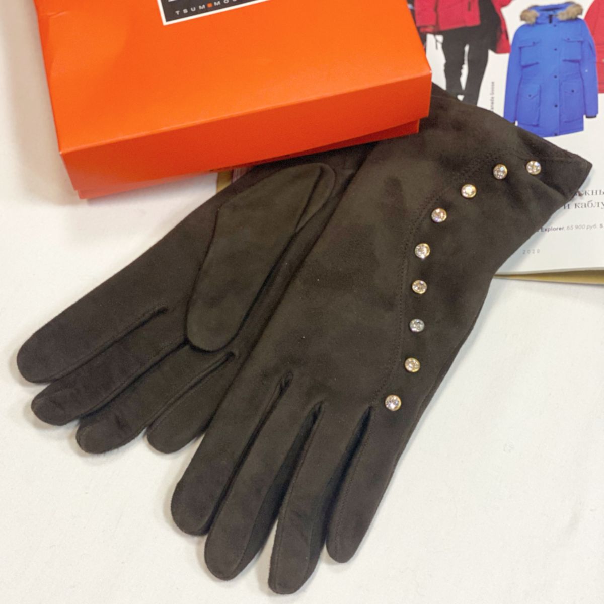 Перчатки/замша/ камни/ Sermonetta Gloves размер 6.5 цена 10 770 руб