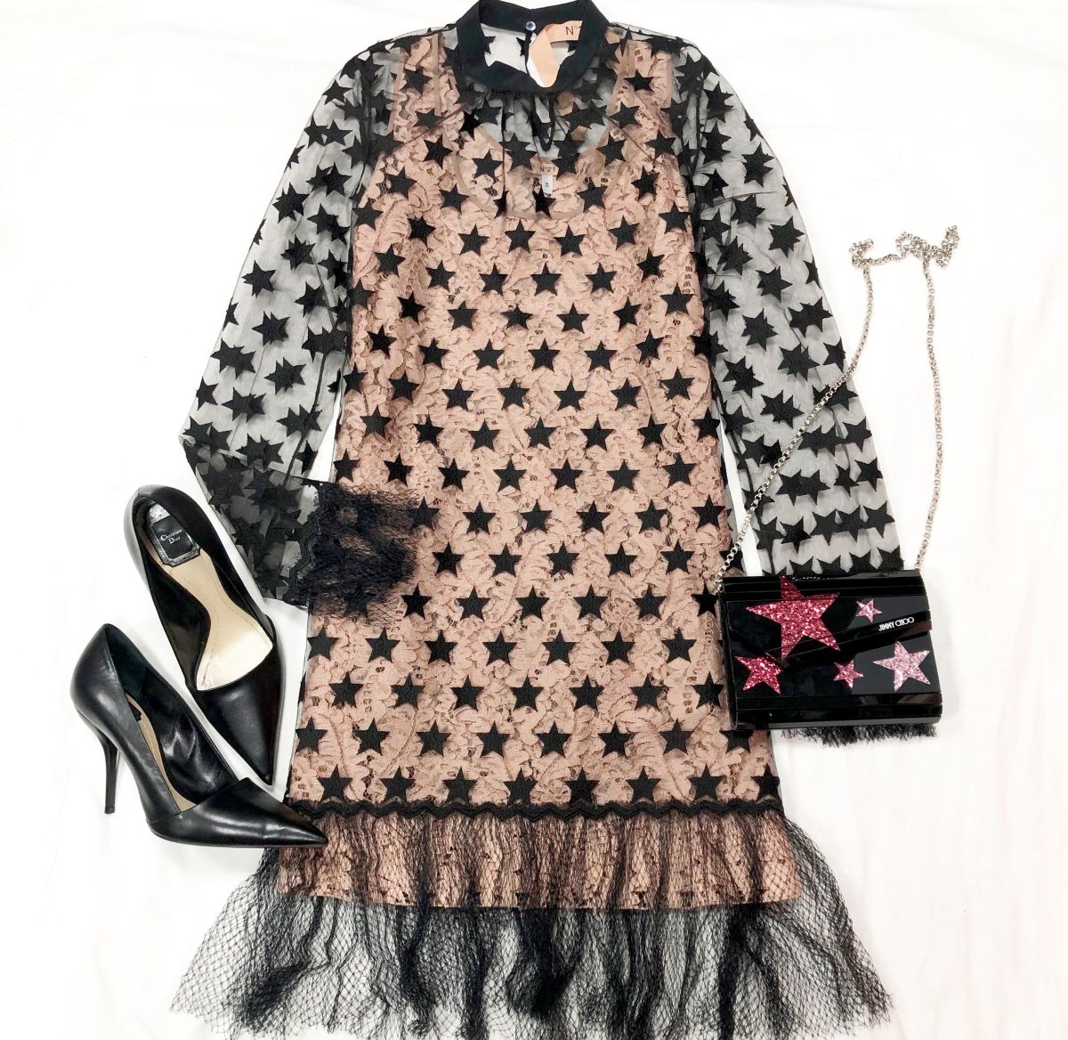 Платье N21 размер 40 цена 9 231 руб 
Клатч Jimmy Choo