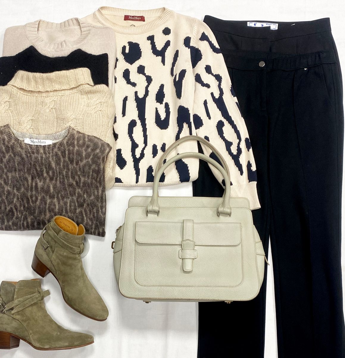Кофты Max Mara размер 42 цена от 6 262 руб до 7 828 рубКофты размер 42 цена от 7 828 руб до 10 959 рубБрюки Off White / Boss размер 38/40 цена от 7 828 руб до 15 655 рубБотинки Saint Laurent размер 38 цена 31 310 рубСумка