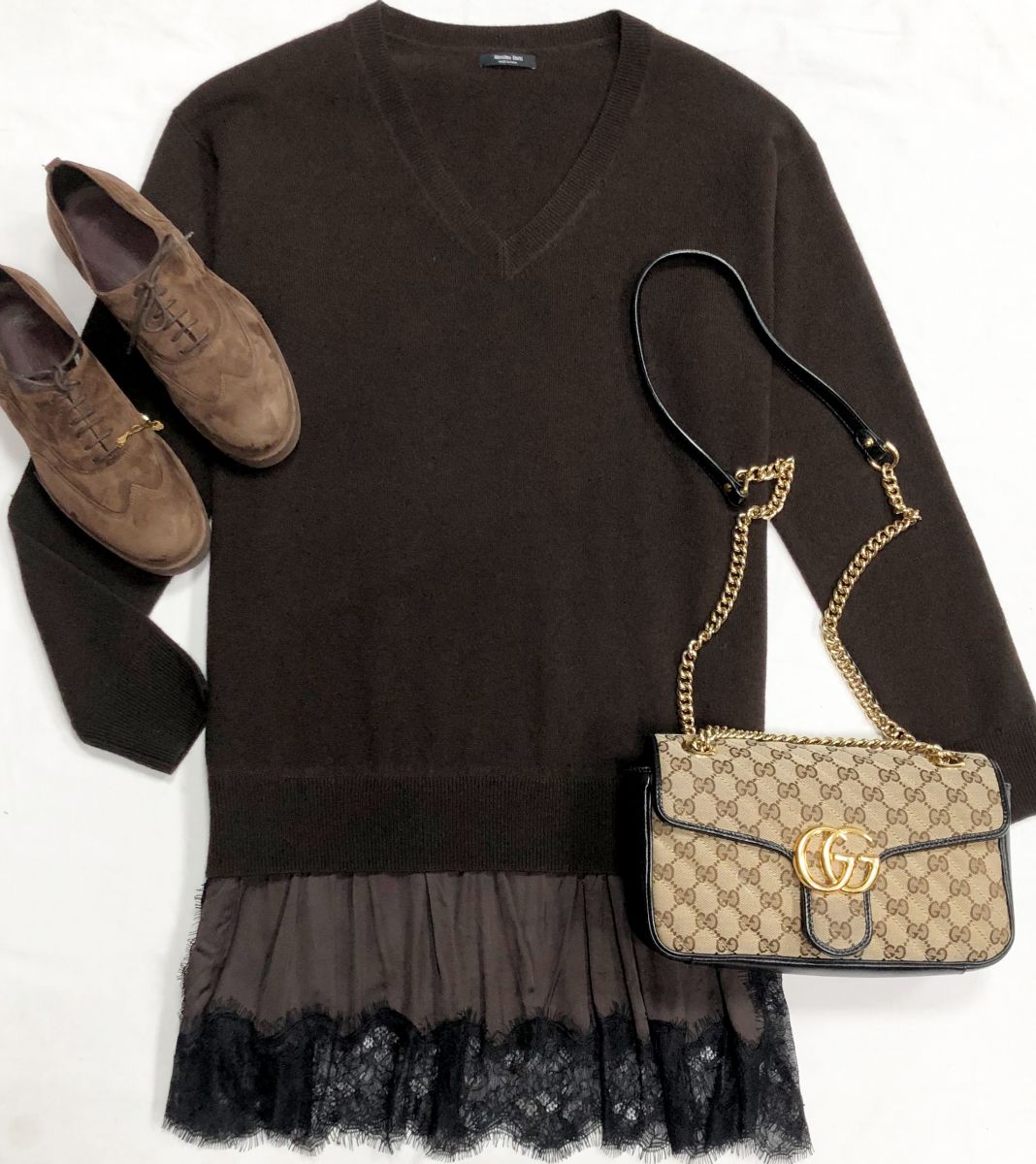 Кофта/ ажур/ MASSIMO DUTTI размер XS цена 10 959 руб
Ботинки LORO PIANA размер 37 цена 36 077 руб
Сумка Gucci