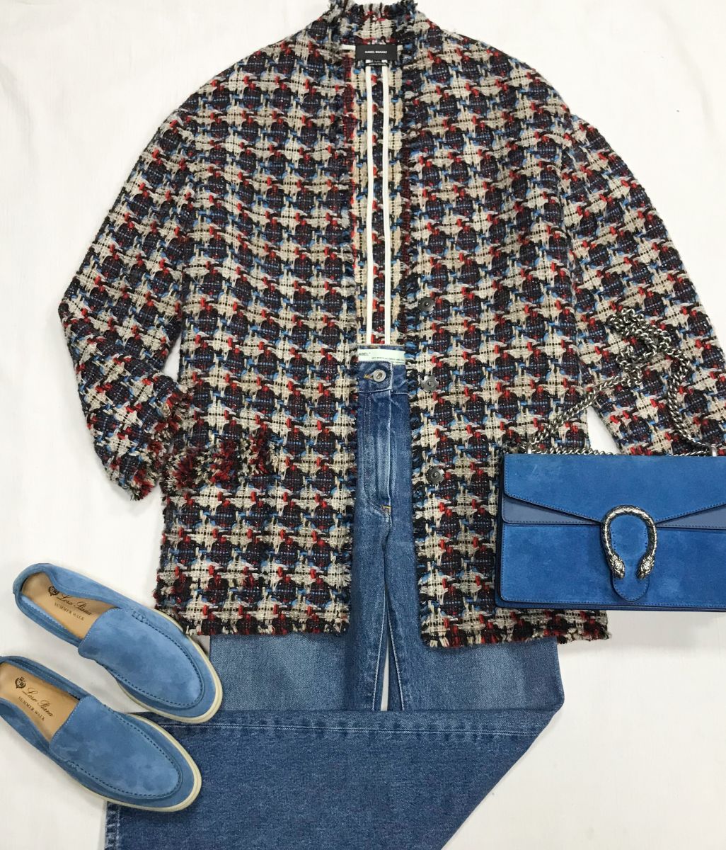 Пальто / твид/ Isabel Marant размер 40 цена 12 524 руб
Джинсы Off White размер 25 цена 7 828 руб
Лоферы Loro Piana размер 39 цена 23 483 руб
Сумка Gucci