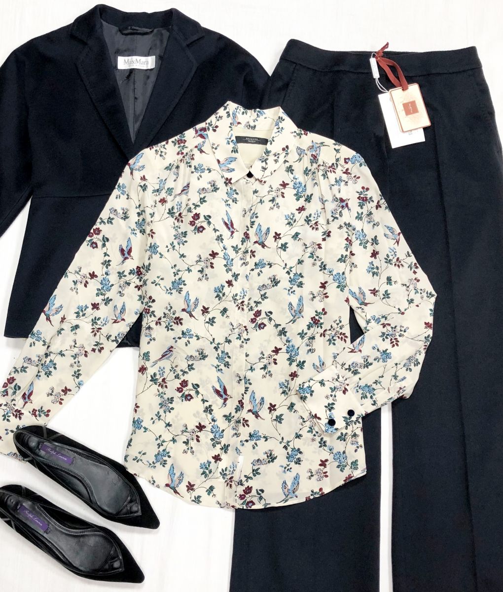 Костюм Max Mara размер 42 цена 15 655 руб
Рубашка Weekend/ Max Mara / размер 42 цена 6 262 руб
Балетки Ralph Lauren размер 38.5 цена 23 483 руб
