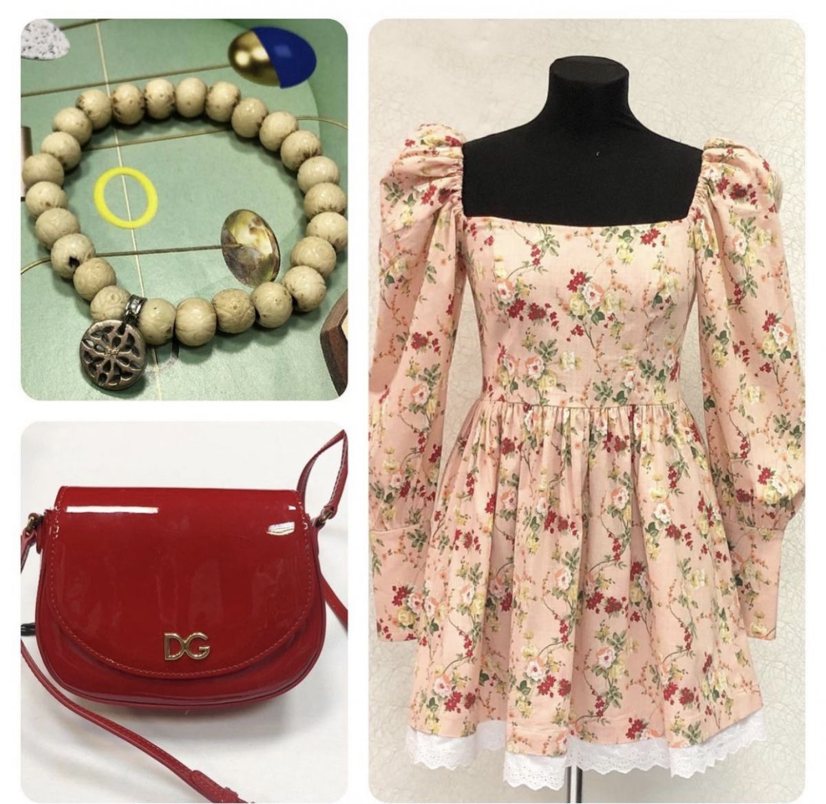 Платье /лён/шитьё/ Like Yana размер L цена 15 385 руб Сумочка Dolce Gabbana цена 7693 руб Браслет