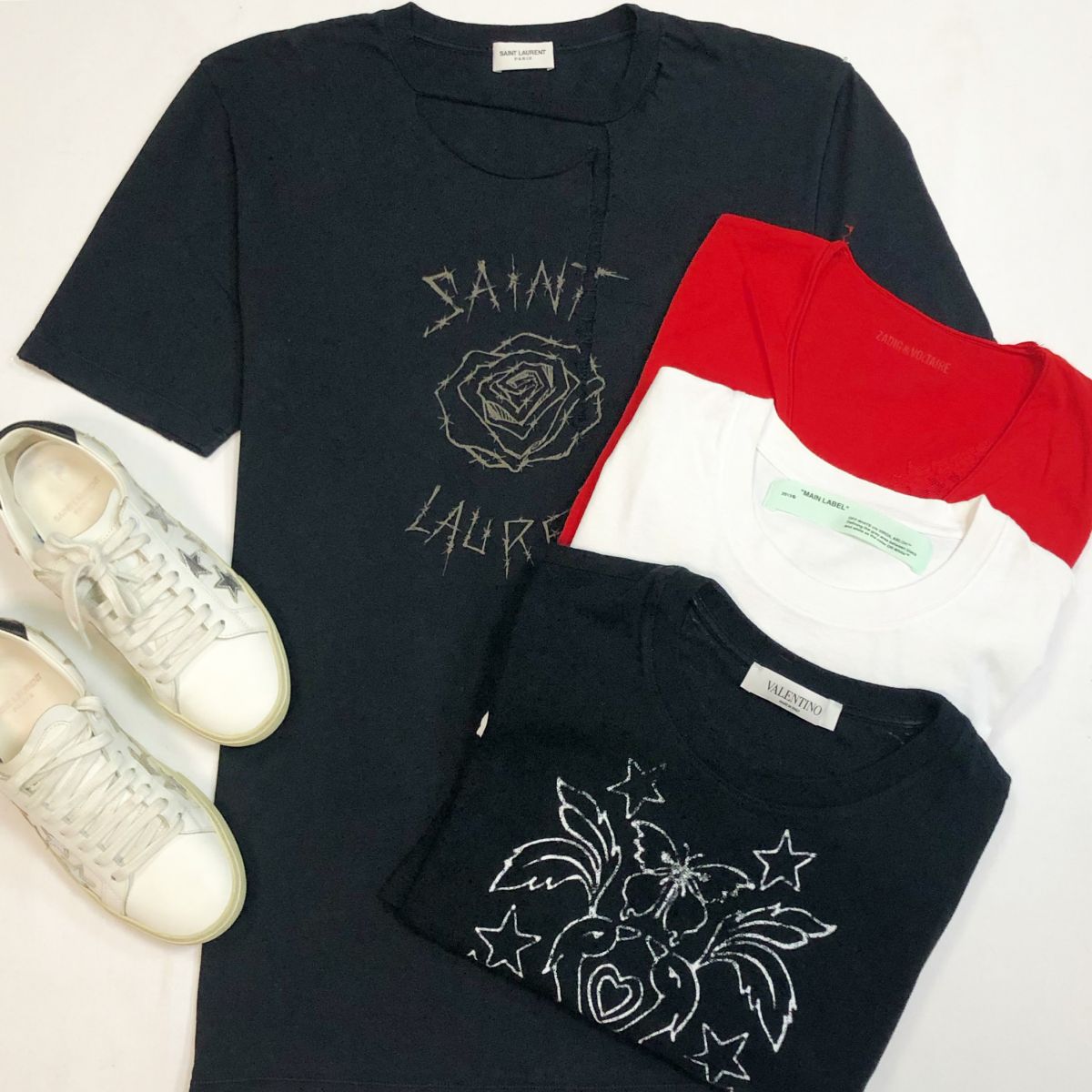 Футболки Saint Laurent/ Valentino/ Off White / Zadig Voltaire размер XS /S цена от 1 539 руб до 7 693 руб
Кеды Saint Laurent размер 36 цена 18 463 руб