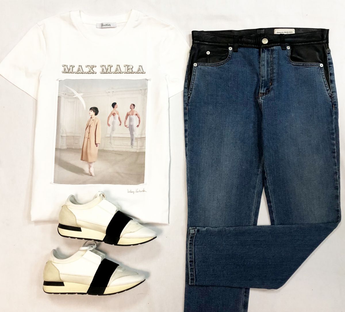 Футболка Max Mara размер S цена 7 693 рубДжинсы Alexander McQueen размер 28 цена 23 078 рубКроссовки Balenciaga размер 38 цена 18 462 руб