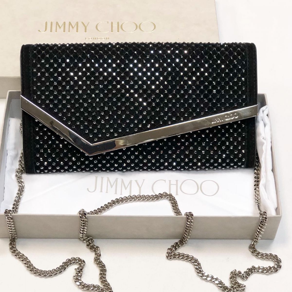 Клатч /стразы/ Jimmy Choo цена 46 155 руб /карточки/коробка/