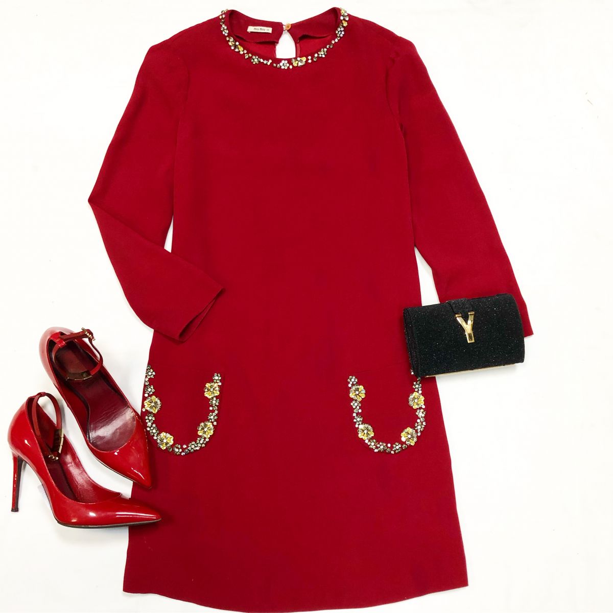 Платье Miu Miu размер 38 цена 15 385 руб Клатч YSL