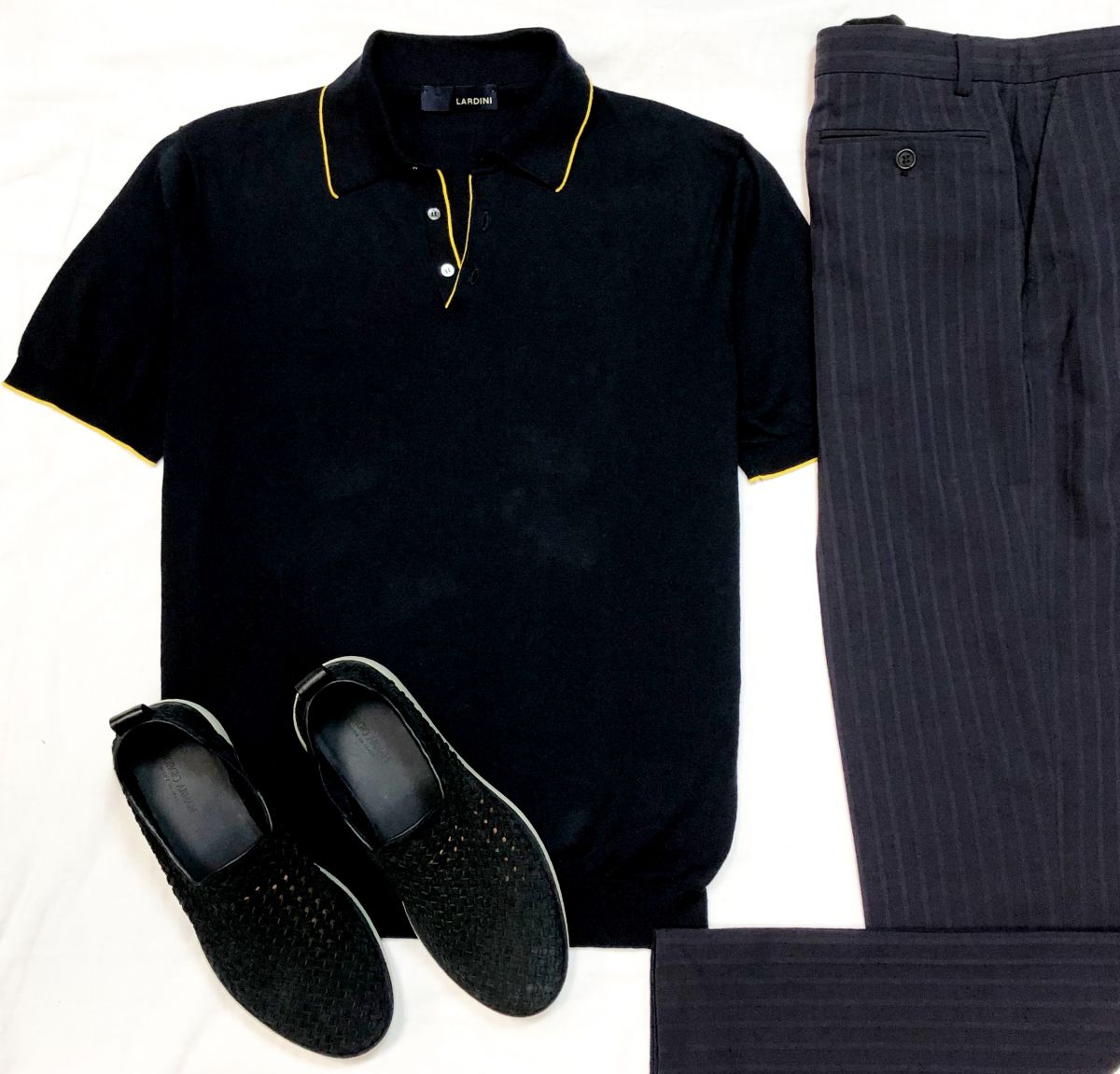 #Mechtamen
Футболка LARDINI размер 52 цена 4 616 руб 
Брюки GIORGIO ARMANI размер 56 цена 4 616 руб 
Мокасины GIORGIO ARNANI размер 42 цена 10 770 руб
