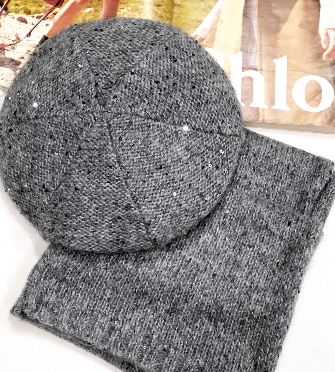 Комплект/ Шарф + Берет/ пайетки/ Chloe цена 7 828 руб