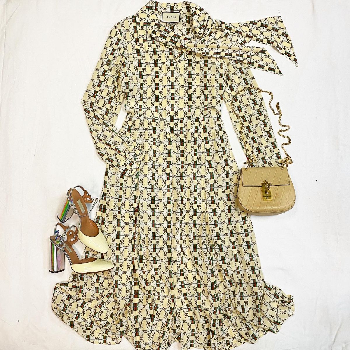 Платье / шёлк / Gucci размер 44 цена 38 463 руб Туфли L’Autre Chose размер 39.5 цена 6 154 руб Сумка Chloè