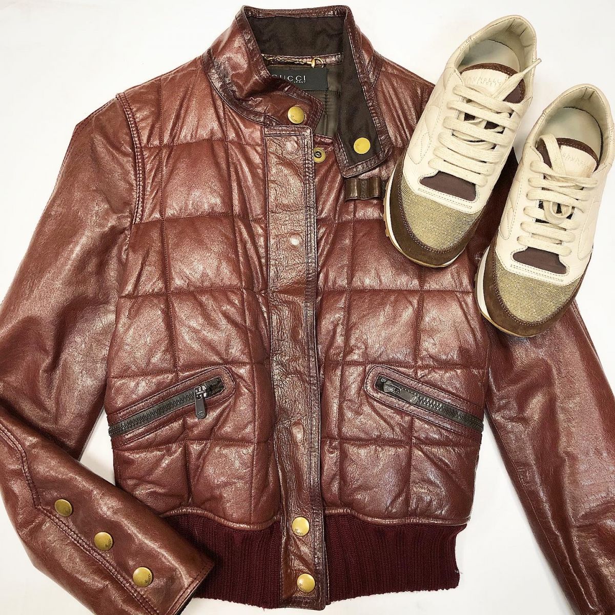 Куртка / кожа / утеплённая / Gucci  размер 40 / 42 / цена 23 078 руб Кроссовки Brunello Cucinelli размер 35 цена 15 385 руб