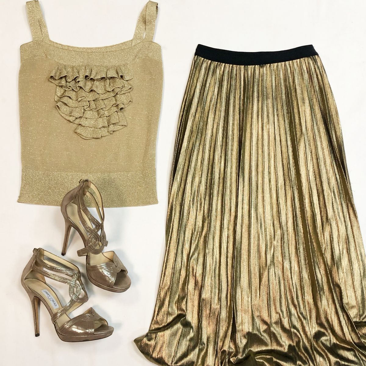 Топ /люрекс/ Red Valentino размер 42 цена 3 846 рубЮбка/люрекс/ размер XS цена 4 616 рубБосоножки Jimmy Choo размер 39.5 цена 12 308 руб