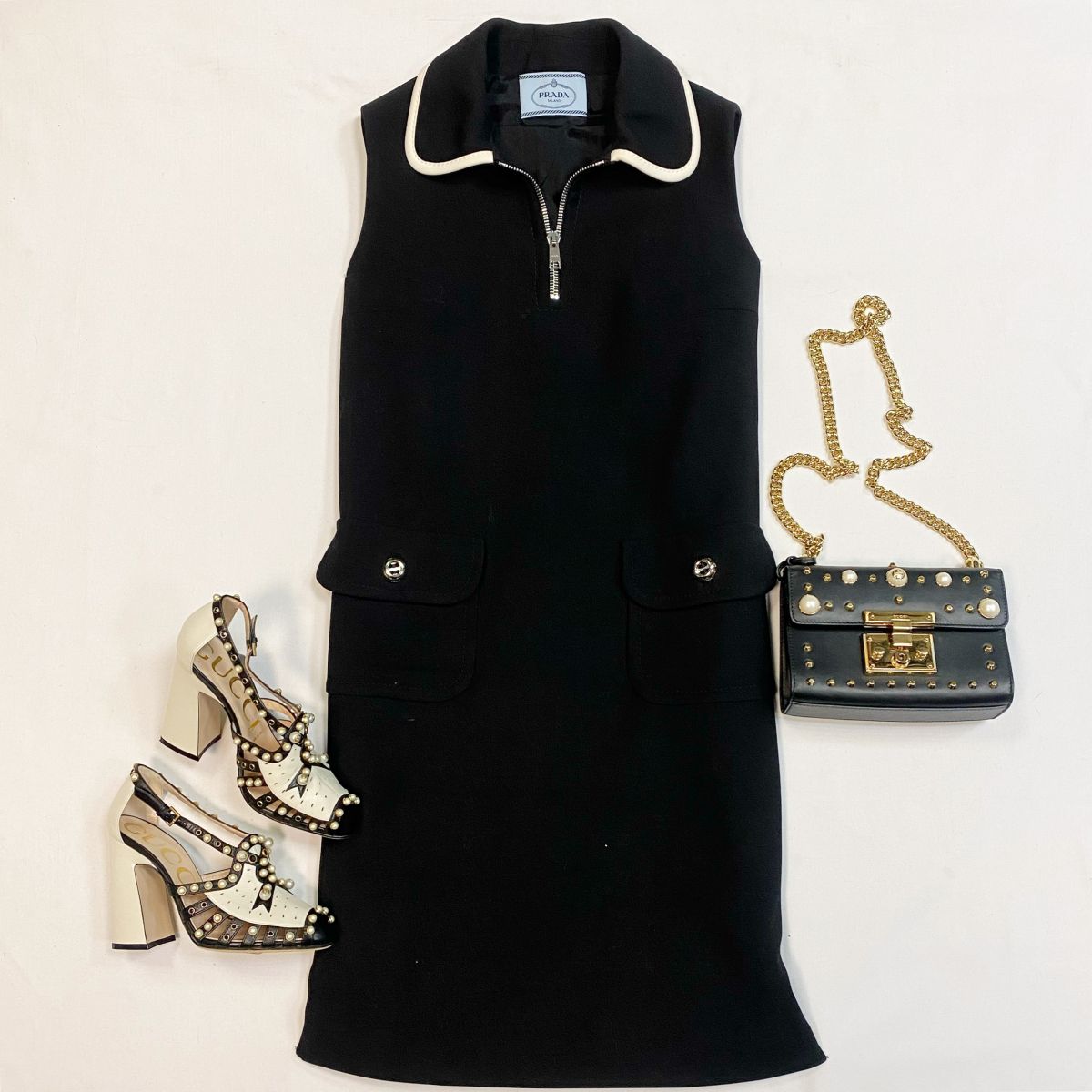 Платье Prada размер 44 цена 15 385 рубТуфли Gucci размер 37.5 цена 30 770 рубСумка Gucci