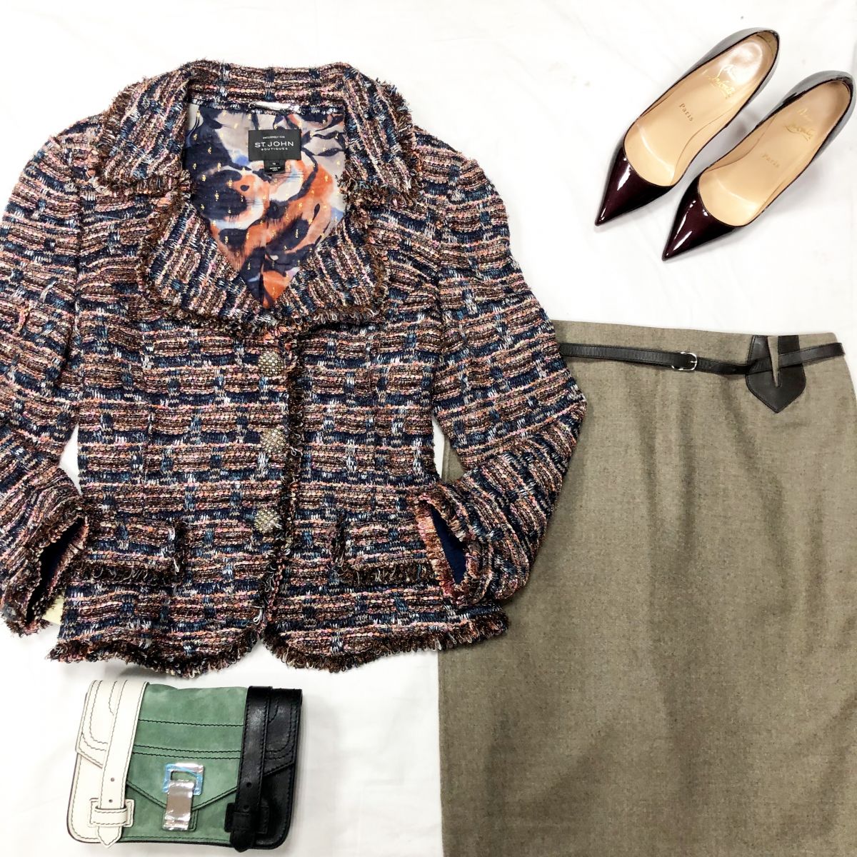 РАСПРОДАЖА!!!!!!Пиджак /твид/люрекс/ ST.JOHN размер 10 цена 7 828 руб Юбка HERMES размер M цена 7 828 руб