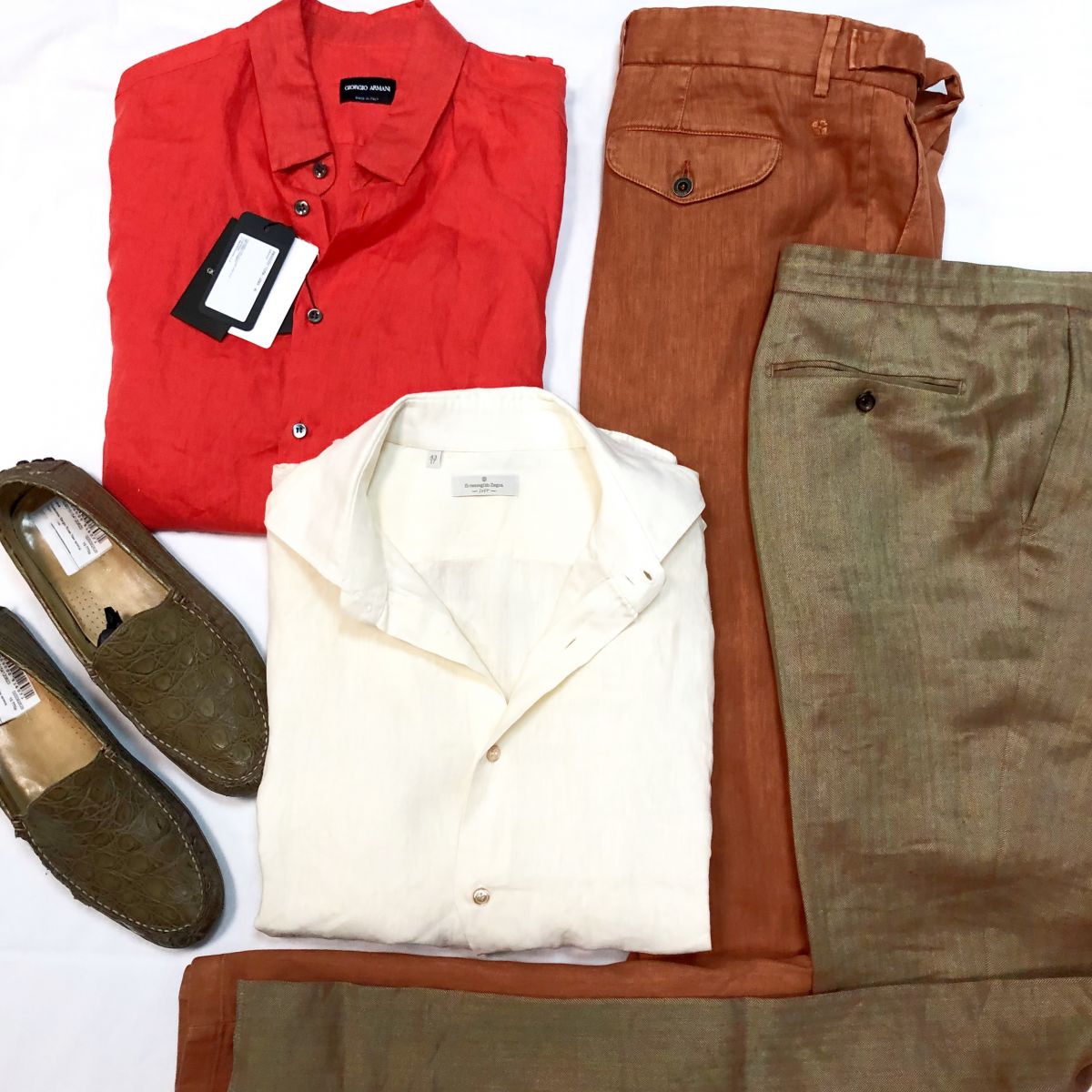 #Mechtamen
Рубашки /лён/ GIORGIO ARMANI / ZEGNA размер 43/17 - 45/18 цена 4 616 руб / 7 693 руб /с ценником/ 
Брюки LARDINI / VELVET размер 50/52 цена по 7 693 руб