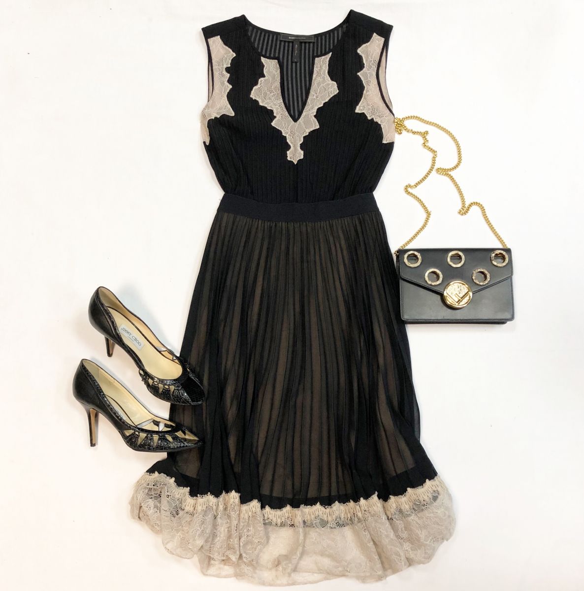 Платье BSBGmaxazria размер 10 цена 4 616 рубТуфли Jimmy Choo размер 40 цена 10 770 рубСумка Fendi
