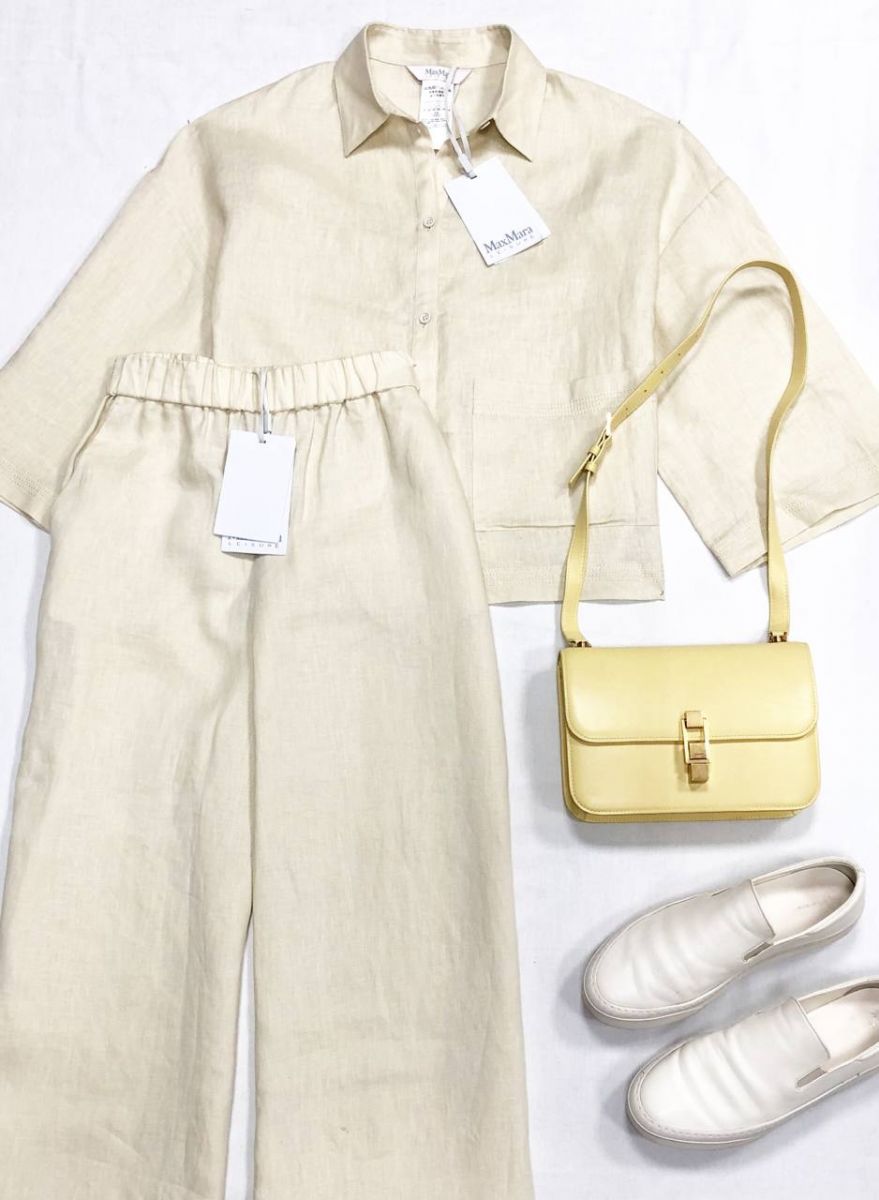 Костюм /лён/ Max Mara размер 38 цена 23 483 руб/ с биркой/ Лоферы The Row размер 39 цена 39 138 рубСумка Saint Laurent