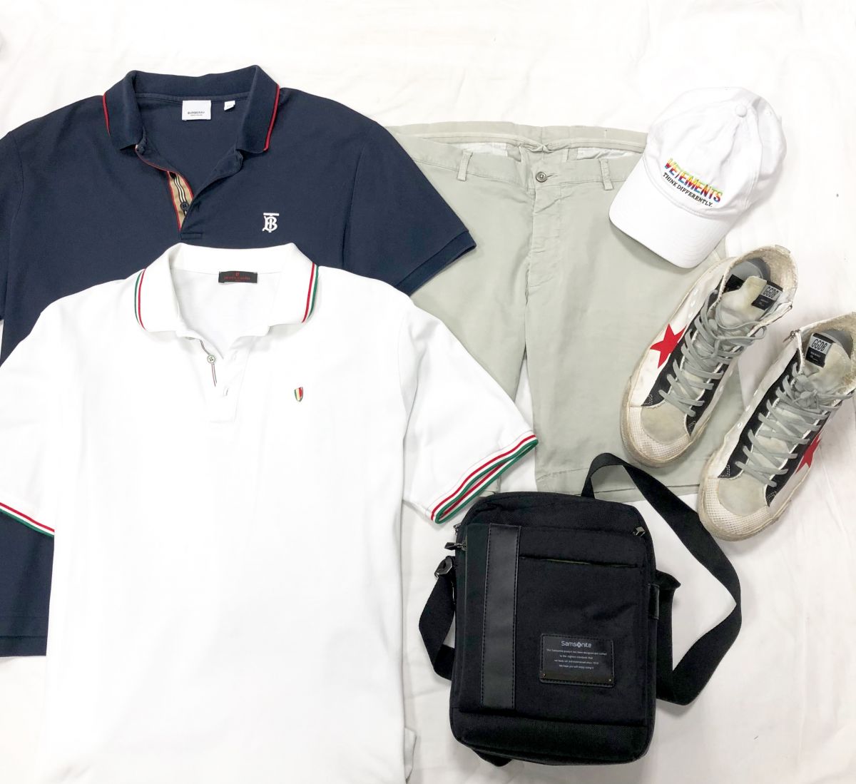#Mechtamen
Поло BURBERRY
/ PIERRE CARDIN размер XXL цена по 4 697 руб 
Шорты I CARE MY PANTS размер 54 цена 4 695 руб 
Сумка SAMSONITE