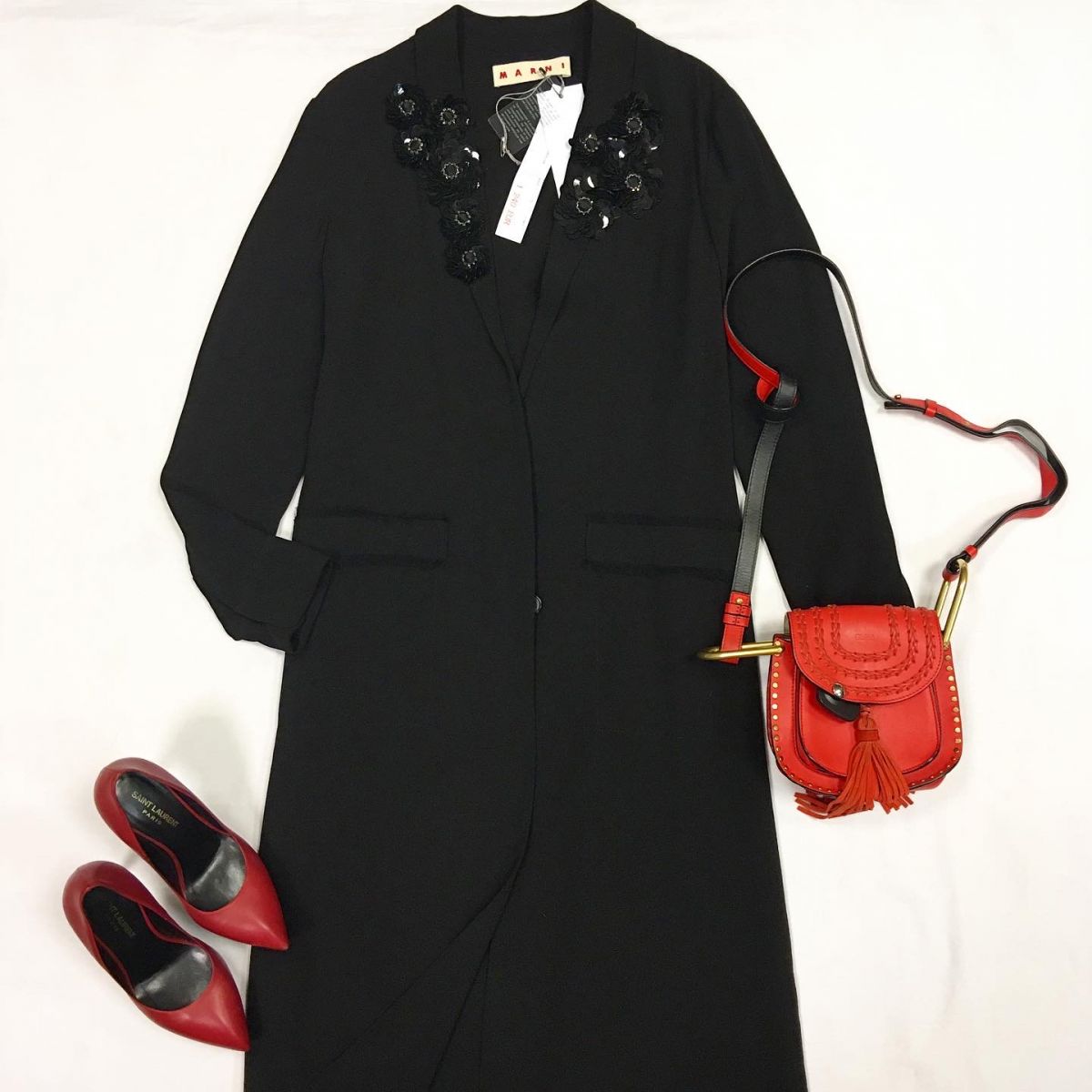 Пальто Marni размер 42 цена 26 155 рубТуфли Saint Laurent размер 38Сумочка Chloe 