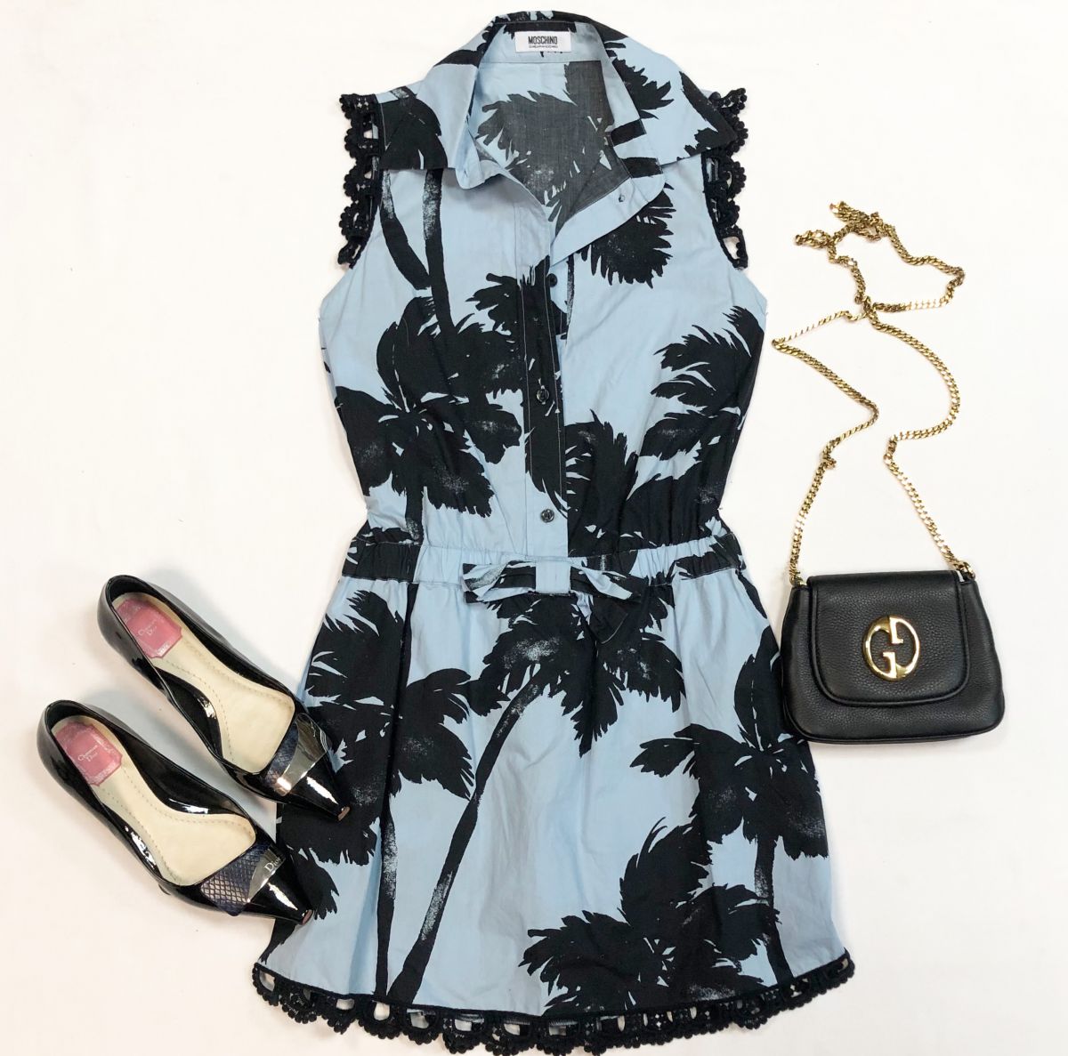 Платье Moschino размер 40 цена 7 693 рубБалетки Dior размер 37 цена 15 385 рубСумка Gucci