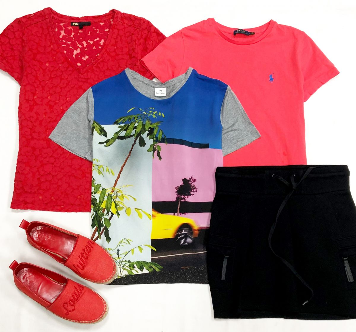 Футболки Maje / Ralph Lauren/ Paul Smitn / размер 1/XS/ M цена от 1 566 руб до 3 131 руб
Юбка Helmut Lang размер S цена 1 566 руб
Лоферы Louis Vuitton размер 36.5 цена 15 655 руб