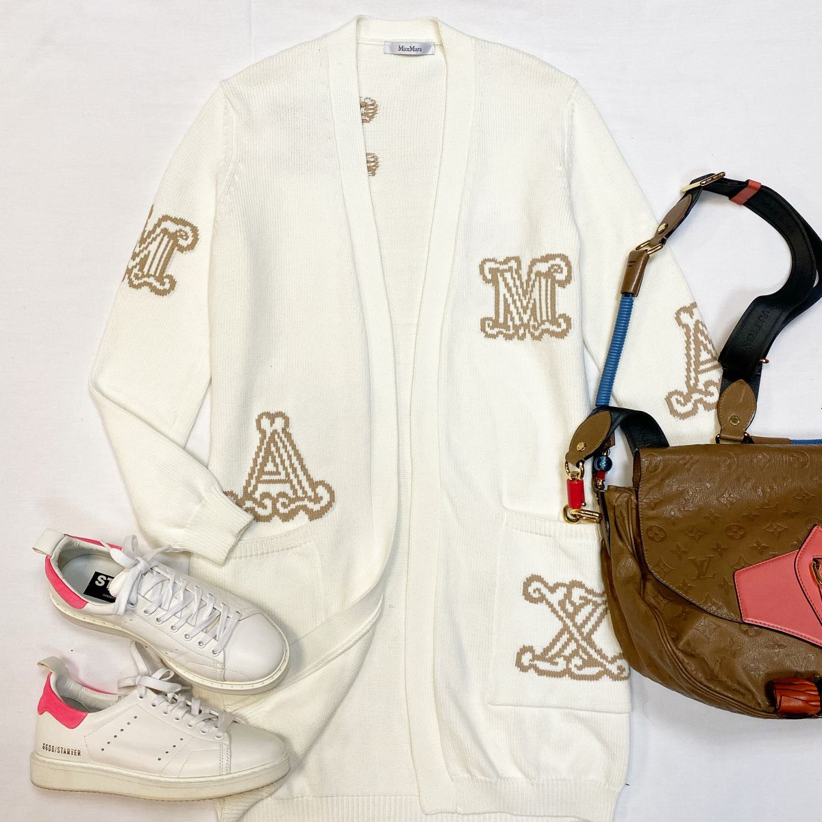 Кардиган Max Mara размер S цена 15 385 руб Кеды Golden Goose размер 37 цена 15 385 руб Сумка Louis Vuitton