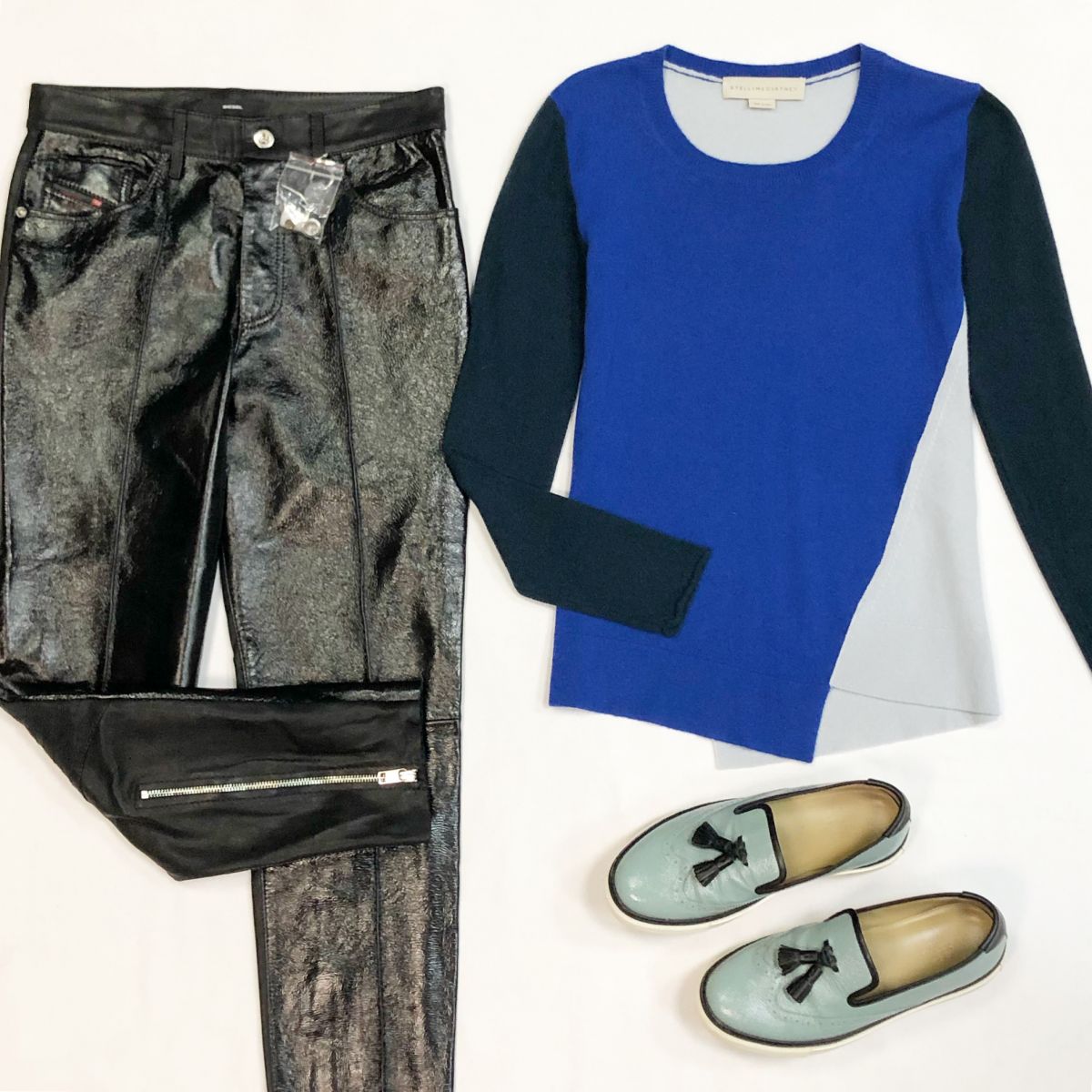 Кофта Stella McCartney размер 38 цена 4 616 рубБрюки/кожа/ Diesel размер 26 цена 10 770 рубСлипоны Hermes размер 37 цена 30 770 руб