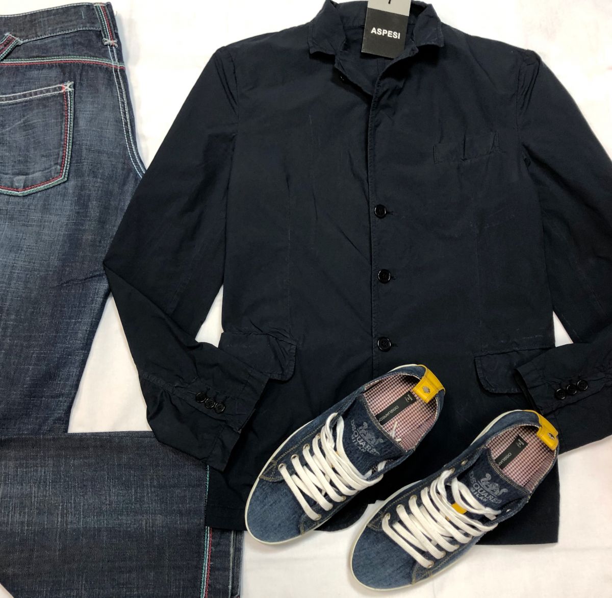 #Mechtamen
Куртка ASPESI размер L цена 4 616 руб /с ценником/ 
Джинсы DOLCE GABBANA размер 14 цена 5 385 руб 
Кеды DSQUARED размер 44.5 цена 9 231 руб