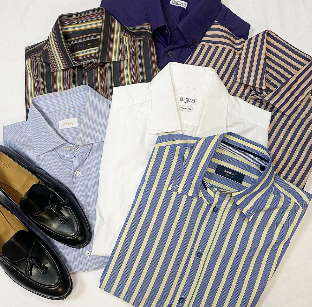
Рубашки Brunello Cucinelli / Brioni / Etro / Zegna / Zilli / Van Laack размер L-XL цена от 4 616 руб до 7 693 руб 
Лоферы размер 42.5 цена 15 385 руб / новые / 