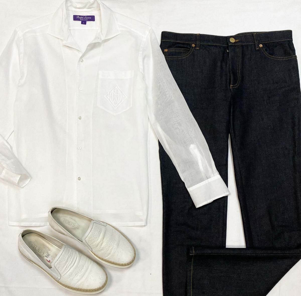 Блузка Ralph Lauren размер 8 цена 10 770 рубДжинсы Valentino размер 30 цена 15 385 рубСлипоны Tods размер 40 цена 6 154 руб