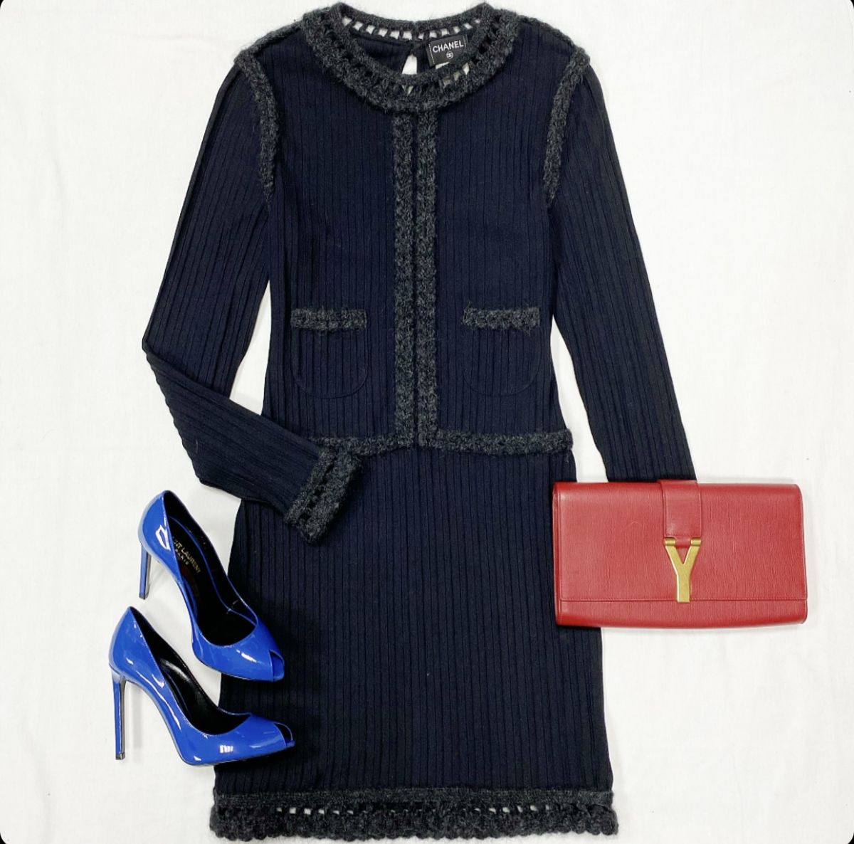 Платье Chanel размер 40 цена 38 463 руб Туфли Saint Laurent размер 37.5 цена 36 925 руб Клатч YSL