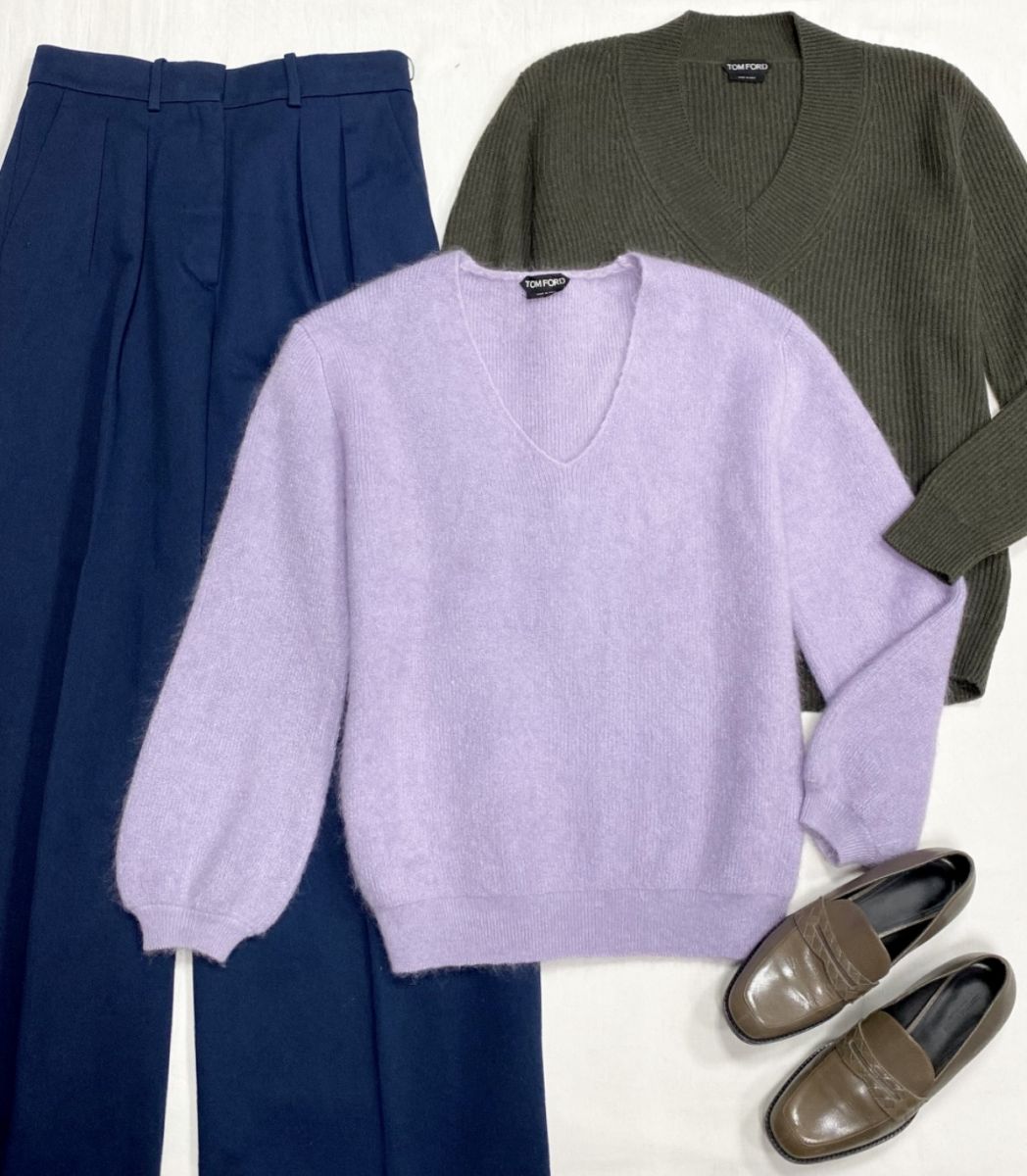 Свитера Tom Ford размер S цена по 31 310 руб Брюки Zara размер M цена 3 131 руб Лоферы Bottega Veneta размер 36 цена 18 786 руб