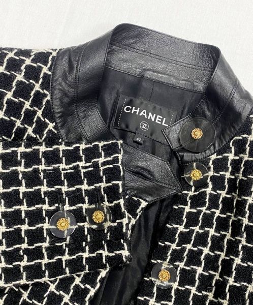 Жакет / твид/ пайетки/ отделка кожа/ Chanel 