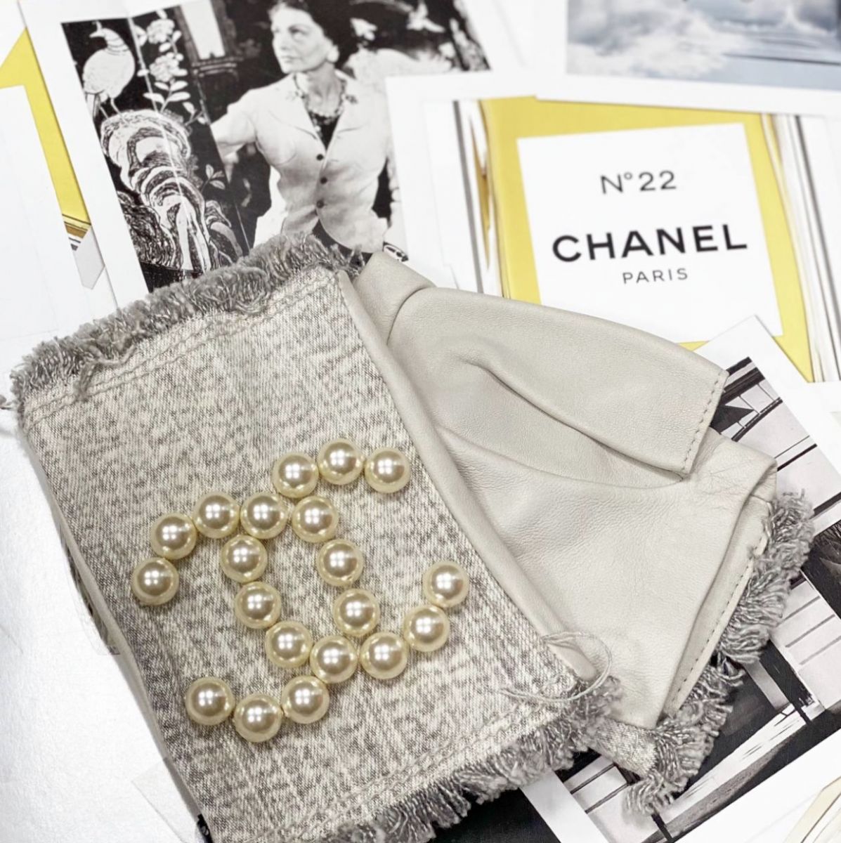 Митенки / отделка кожи / жемчуг / джинса / Chanel размер 7 цена 38 463 руб