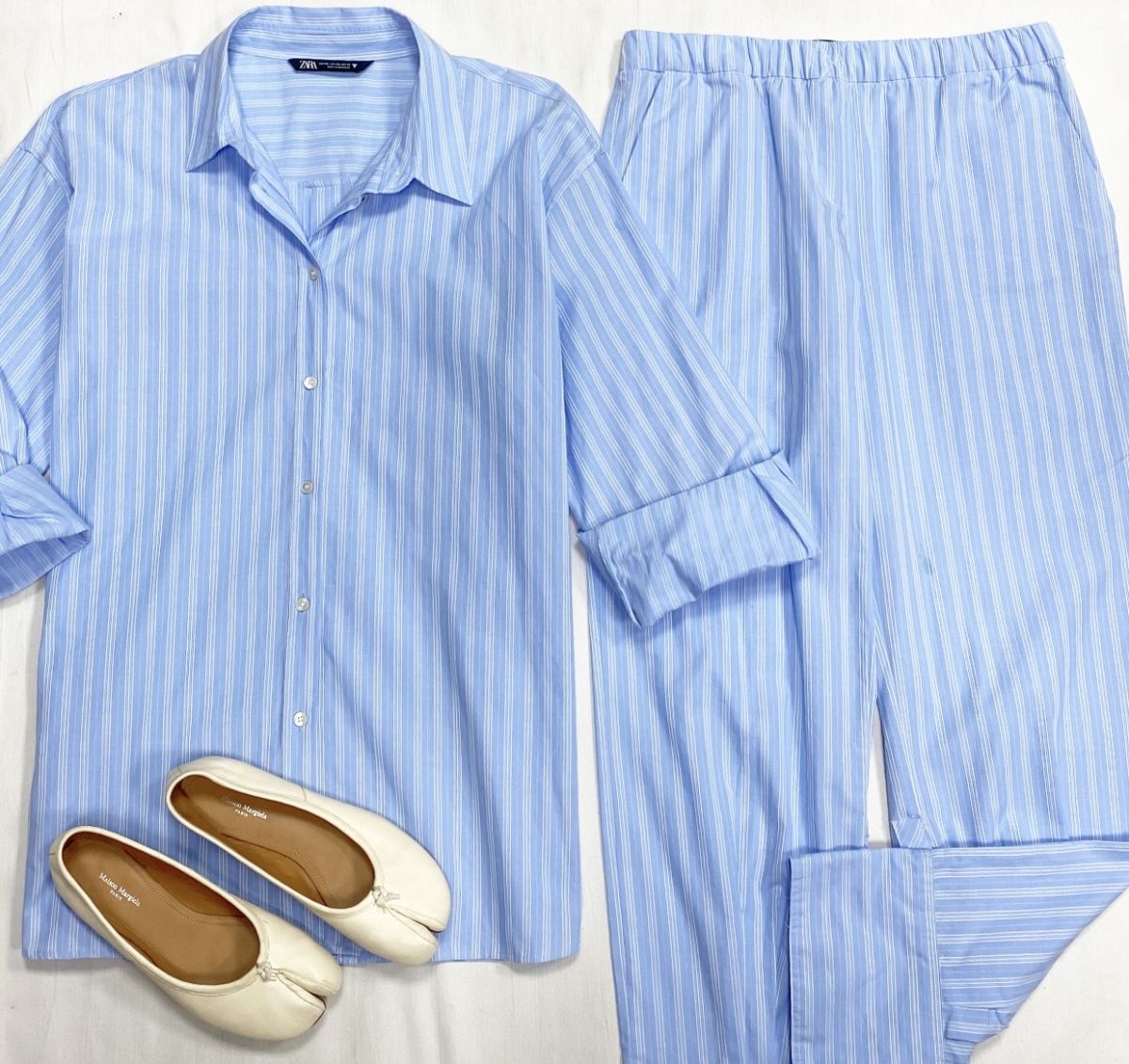 Костюм Zara размер M цена 10 959 руб 
Балетки Maison Martin Margiela размер 38 цена 31 310 руб