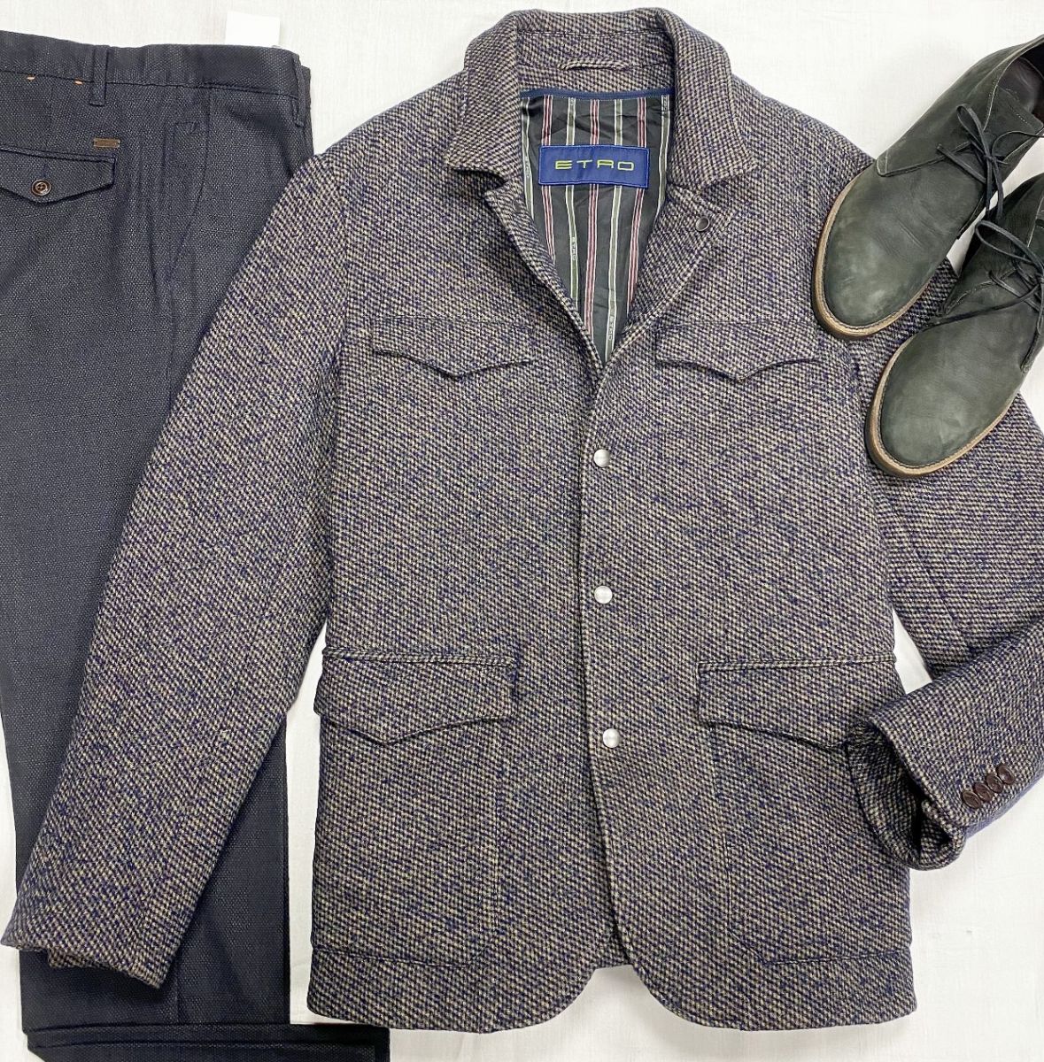 #mechtamen Куртка Etro размер XL цена 23 483 руб 
Брюки Boss размер 52 цена 4 697 руб 
Ботинки Barrett размер 41.5 цена 7 828 руб