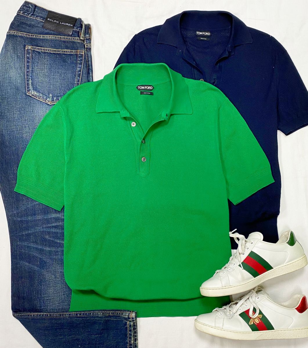#mechtamen Поло Tom Ford / синее / размер 46 
/ зеленое / размер 54 цена по 10 959 руб 
Джинсы Ralph Lauren размер 34 цена 7 828 руб 
Кеды Gucci размер 43 цена 14 090 руб
