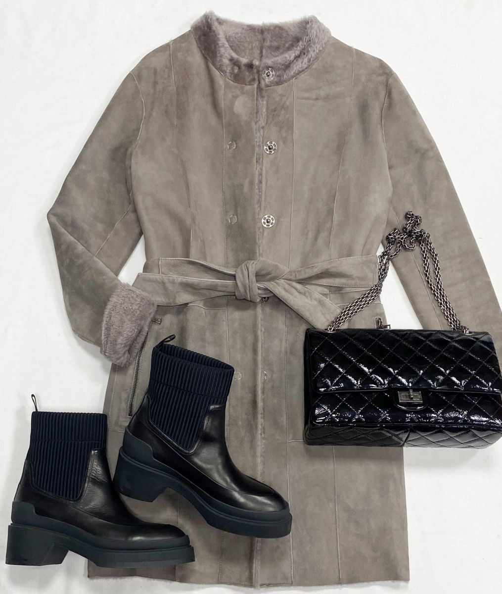 Дубленка/ двухсторонняя/ Drome размер XS цена 46 965 рубБотинки Hermes размер 38 цена 62 620 рубСумка Chanel