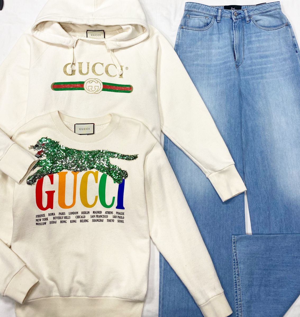 Толстовки Gucci размер S цена 15 655 руб / 23 483 руб 
Джинсы 3*1 размер 27 цена 10 959 руб
