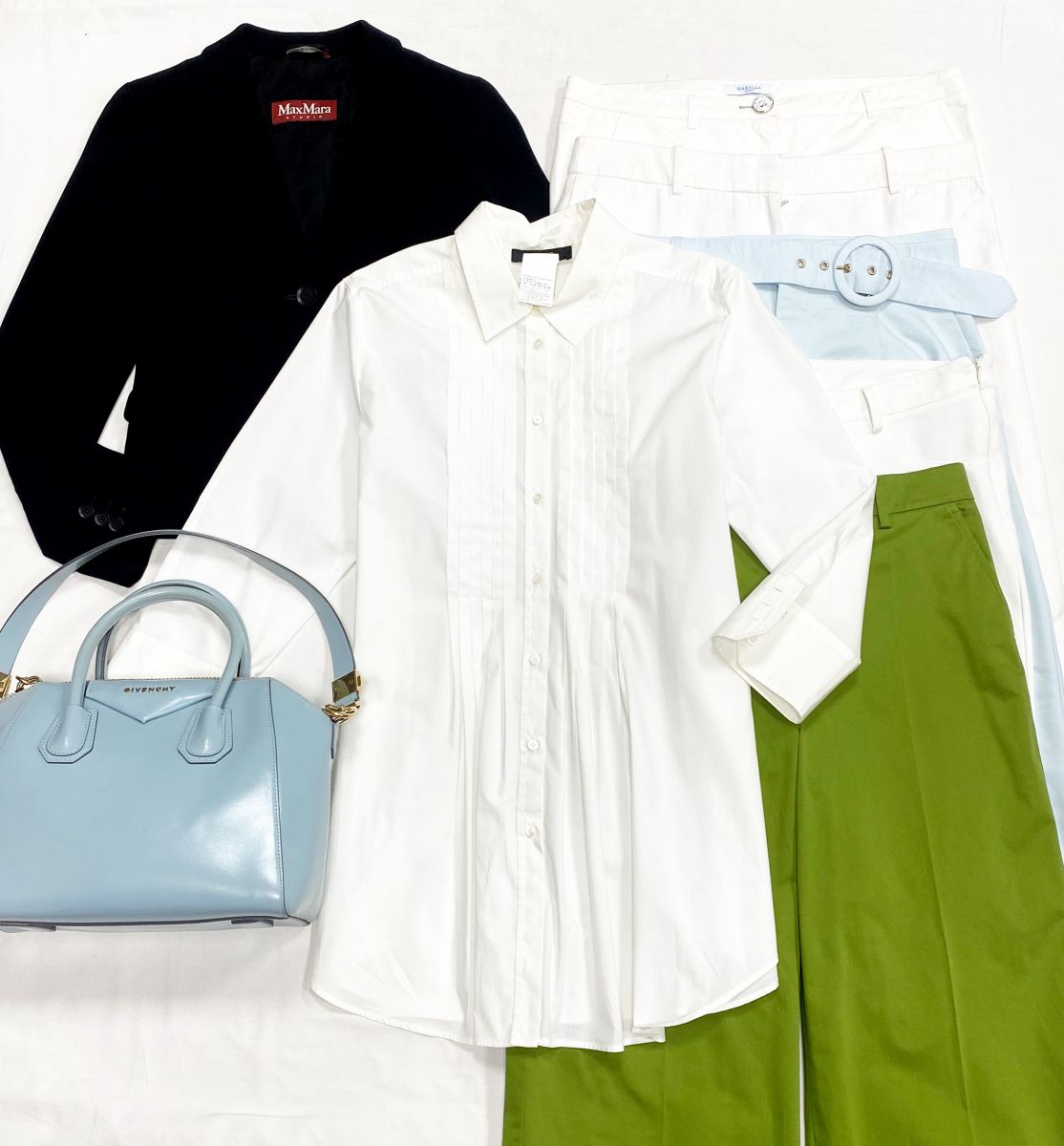 Жакет Max Mara размер 40 цена 10 959 руб
Рубашка Weekend/ Max Mara/ размер 46 цена 6 262 руб
Брюки Marella/ J Crew/ Maje/ Blumarine/ Weekend/ Max Mara/ размер 10/36/46 цена от 1 566 руб до 9 393 руб
Сумка Givenchy 