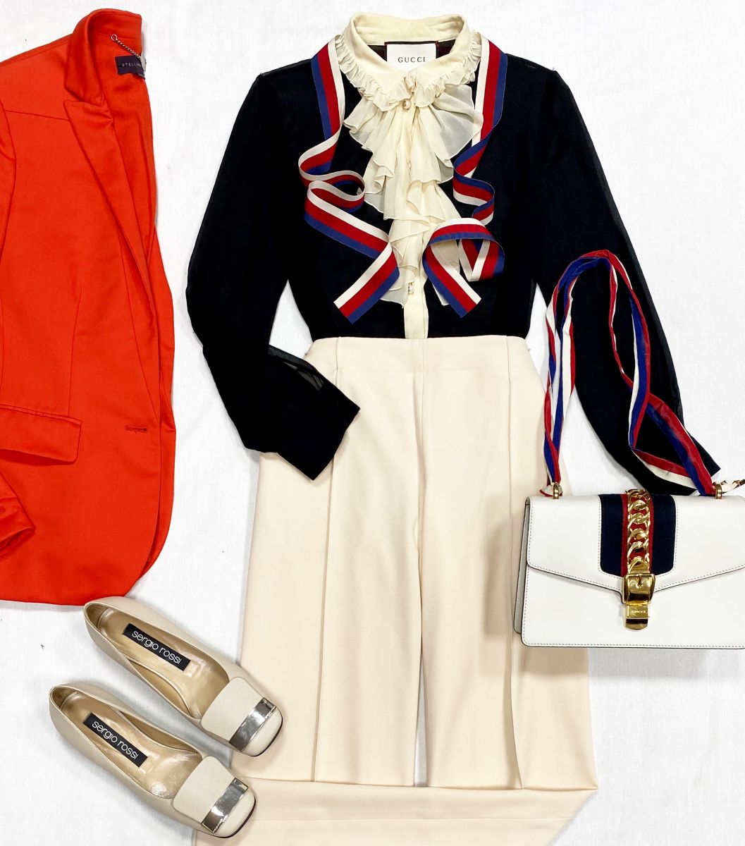 Блузка Gucci размер 38 цена 10 959 руб
Брюки Chloe размер 38 цена 15 655 руб
Жакет Stella McCartney размер 40 цена 7 828 руб
Балетки Sergio Rossi размер 38 цена 23 483 руб
Сумка Gucci 