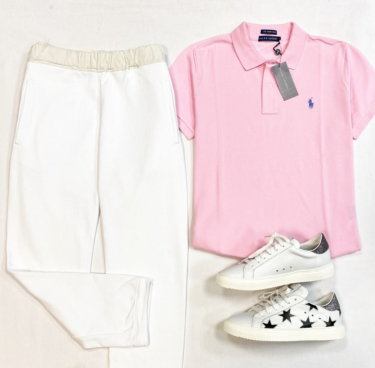 Поло Ralph Lauren размер L цена 7 693 руб/с биркой/ 
Брюки размер 38 цена 7 693 руб
Кеды размер 39 цена 10 770 руб 