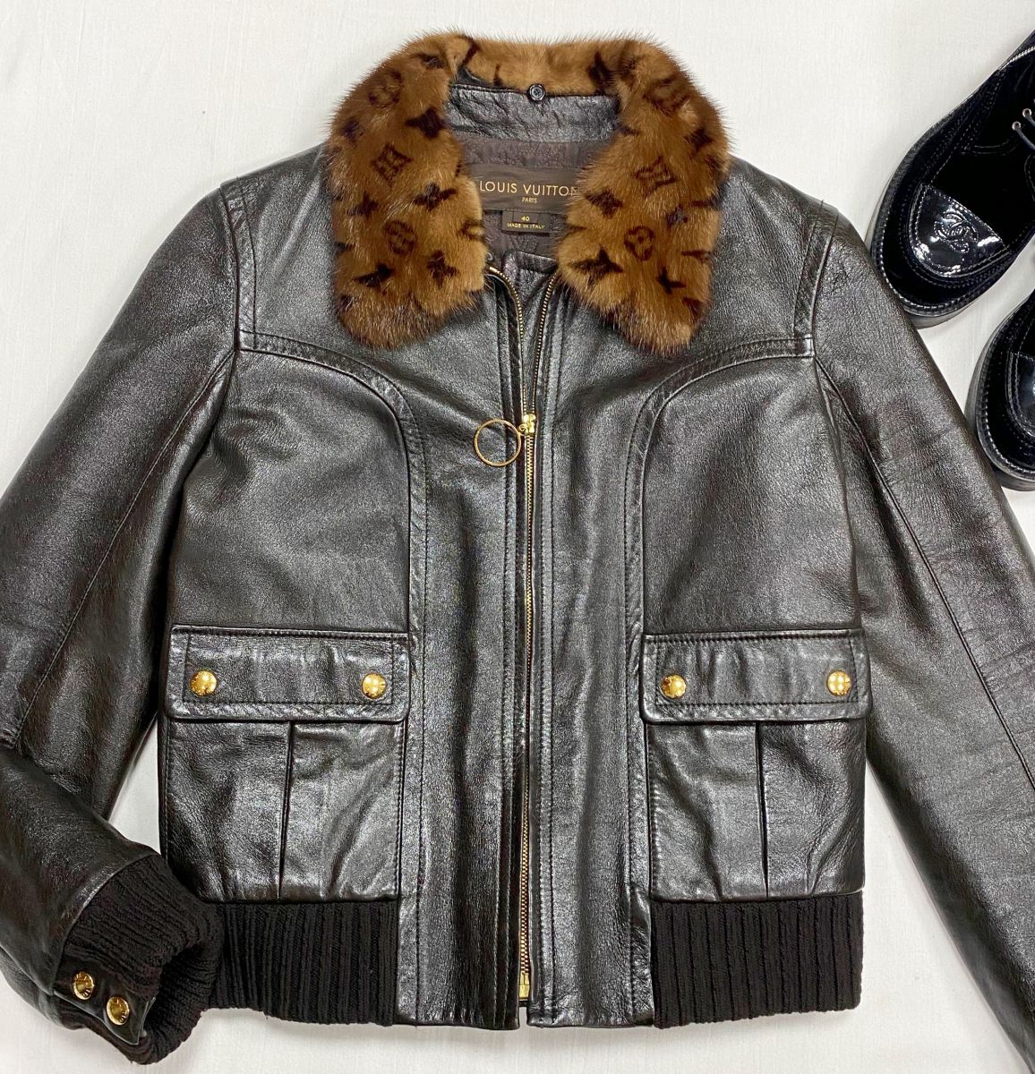 Куртка / кожа / отделка мех норки / утепленная / Louis Vuitton размер 40 цена 93 930 руб