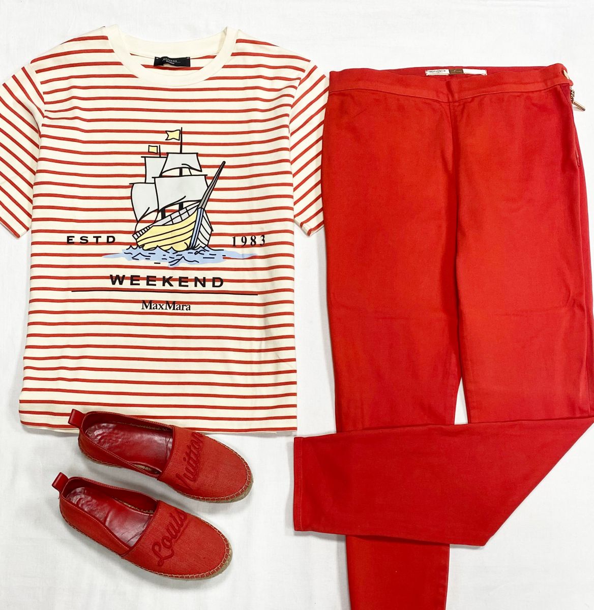 Футболка Weekend/ Max Mara размер S цена 7 828 руб
Брюки Giam Battista Valli размер 30 цена 4 697 руб
Эспадрильи Louis Vuitton размер 36.5 цена 15 655 руб