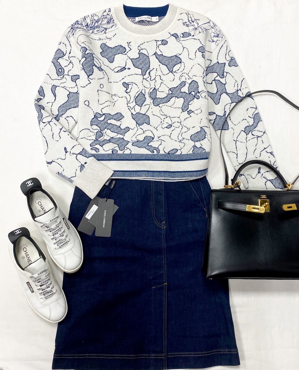 Кофта Christian Dior размер 38 цена 46 965 руб Юбка Dolce Gabbana размер 38 цена 15 655 руб Кеды Chanel размер 39 цена 78 275 руб Сумка Hermès